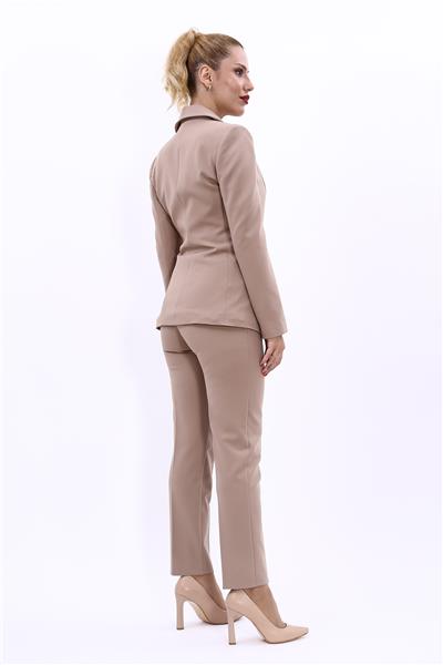 Erkek Yaka Düğme Detaylı Ceket & Dar Paça Pantolon-Taş