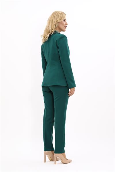 Erkek Yaka Düğme Detaylı Ceket & Dar Paça Pantolon-Zümrüt