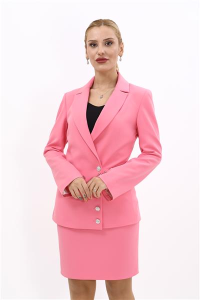 Erkek Yaka Düğme Detaylı Ceket-Pembe