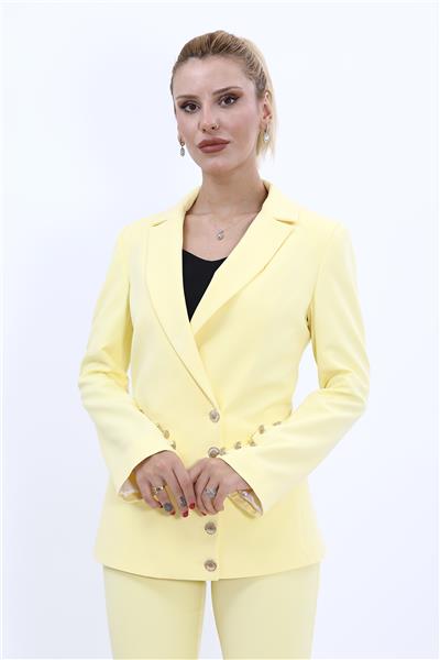 Erkek Yaka Düğme Detaylı Ceket-Sarı