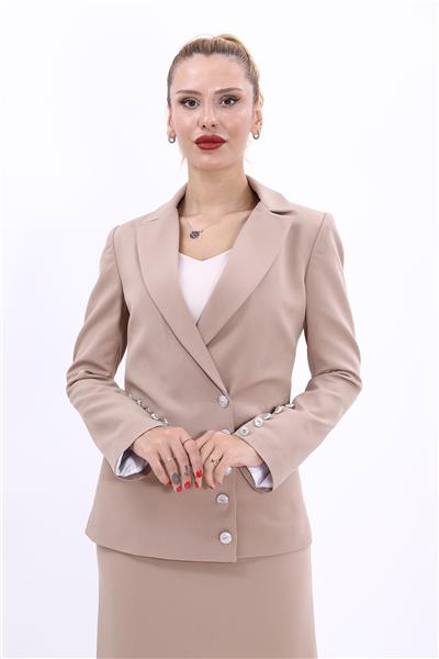Erkek Yaka Düğme Detaylı Ceket-Taş