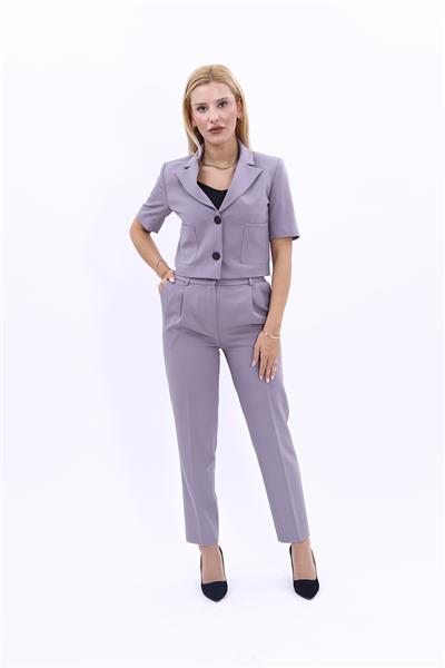 Erkek Yaka Kısa Ceket &  Kemerli Köprülü Dar Paça Pantolon-Antrasit