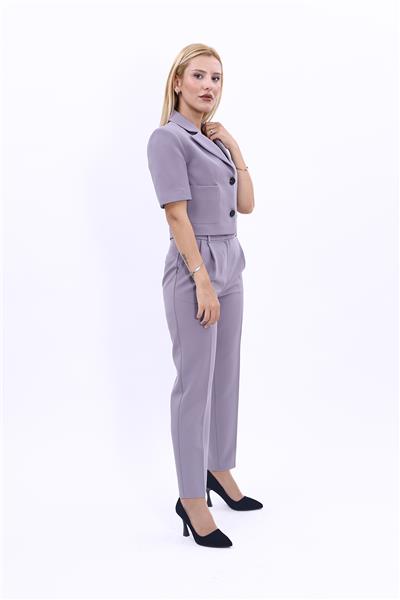 Erkek Yaka Kısa Ceket &  Kemerli Köprülü Dar Paça Pantolon-Antrasit