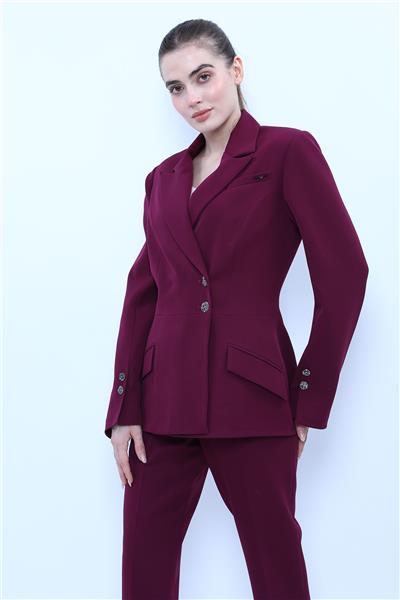 Erkek Yaka Kol Yırtmaçlı Ceket-Mürdüm