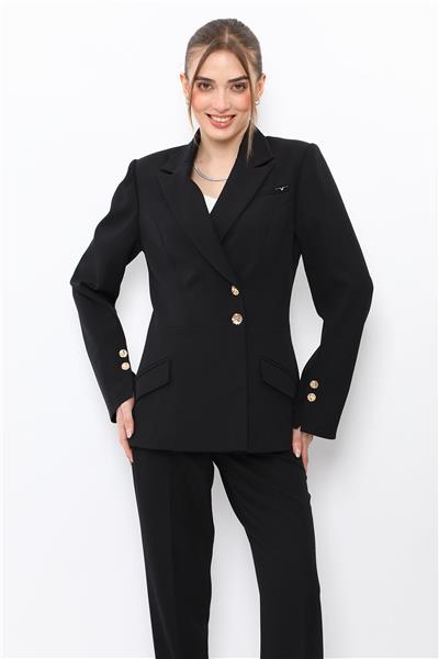 Erkek Yaka Kol Yırtmaçlı Ceket-Siyah