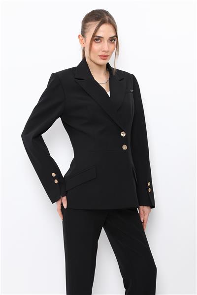 Erkek Yaka Kol Yırtmaçlı Ceket-Siyah