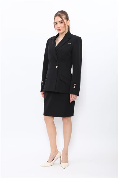 Erkek Yaka Kol Yırtmaçlı Ceket & Yırtmaçlı Düz Dar Etek-Siyah