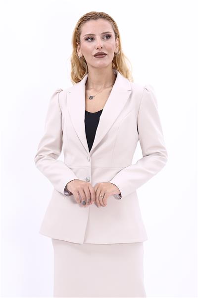 Erkek Yaka Kolu Büzgülü Ceket-Bej