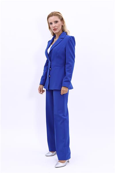 Erkek Yaka Kolu Büzgülü Ceket & Bol Paça Pantolon-Saks