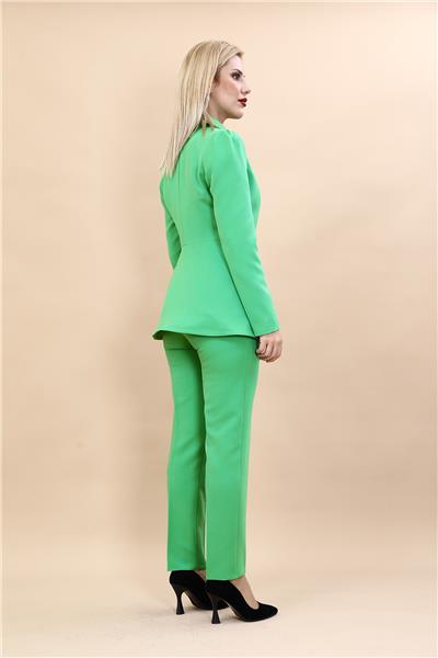 Erkek Yaka Kolu Büzgülü Ceket & Dar Paça Pantolon-Yeşil