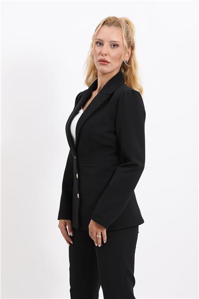 Erkek Yaka Kolu Büzgülü Ceket-Siyah