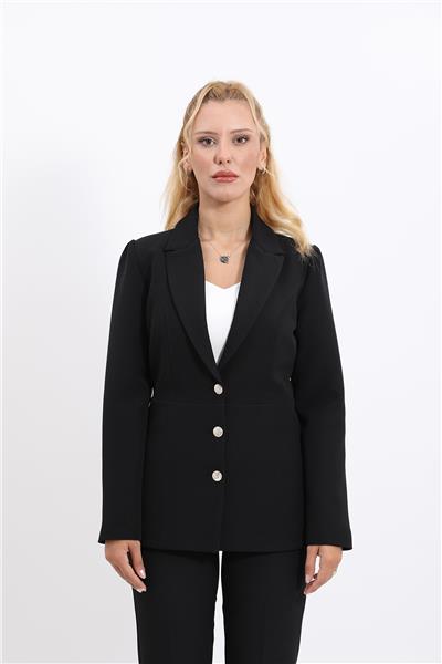 Erkek Yaka Kolu Büzgülü Ceket-Siyah