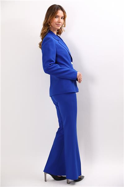 Erkek Yaka Konbinli Tek Düğme Ceket & Kemerli İspanyol Paça Pantolon-Saks