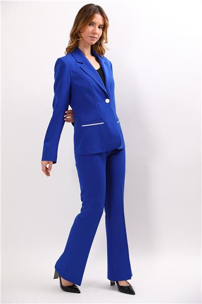 Erkek Yaka Konbinli Tek Düğme Ceket & Kemerli İspanyol Paça Pantolon-Saks