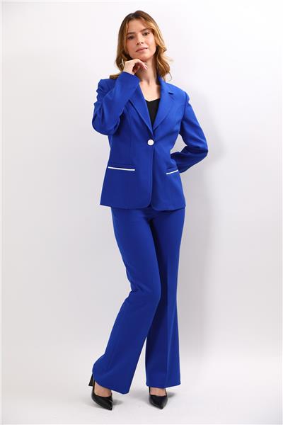 Erkek Yaka Konbinli Tek Düğme Ceket & Kemerli İspanyol Paça Pantolon-Saks