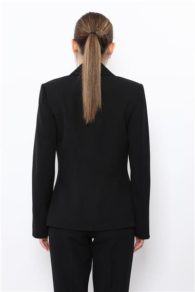 Erkek Yaka Konbinli Tek Düğme Ceket-Siyah