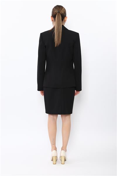 Erkek Yaka Konbinli Tek Düğme Ceket & Yırtmaçlı Düz Dar Etek-Siyah