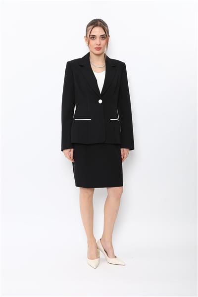 Erkek Yaka Konbinli Tek Düğme Ceket & Yırtmaçlı Düz Dar Etek-Siyah