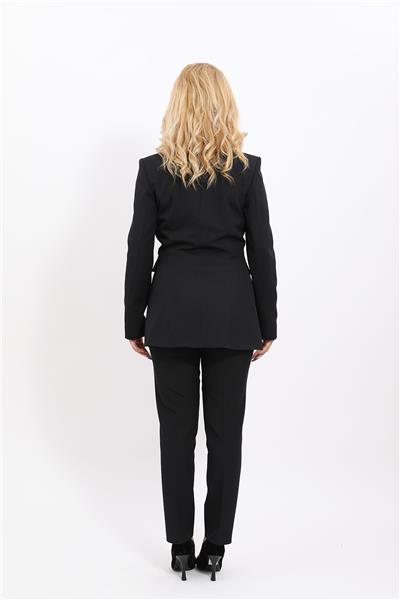 Erkek Yaka Kruvaze Blazer Ceket & Dar Paça Pantolon Kadın Takım Elbise-Siyah