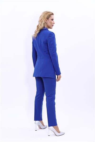 Erkek Yaka Kruvaze Blazer Ceket & Dar Paça Pantolon Kadın Takım Elbise-Saks