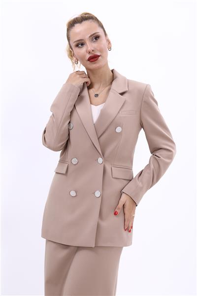 Erkek Yaka Kruvaze Blazer Kadın Ceket-Taş