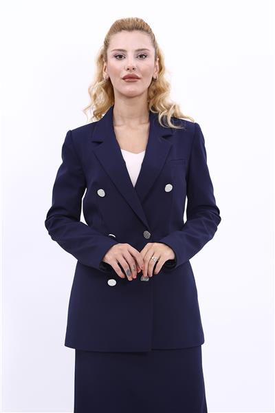 Erkek Yaka Kruvaze Blazer Kadın Ceket-Lacivert