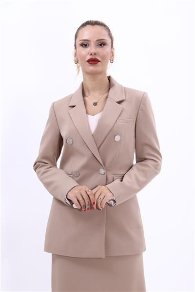 Erkek Yaka Kruvaze Blazer Kadın Ceket-Taş