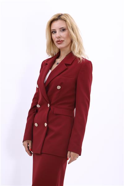 Erkek Yaka Kruvaze Blazer Kadın Ceket-Bordo