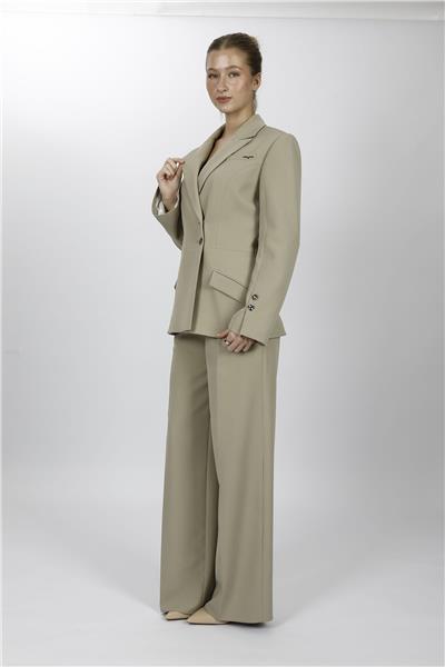 Erkek Yaka Kruvaze Modern Ceket & Cepli Klasik Palazzo Kadın Pantolon-Bambu