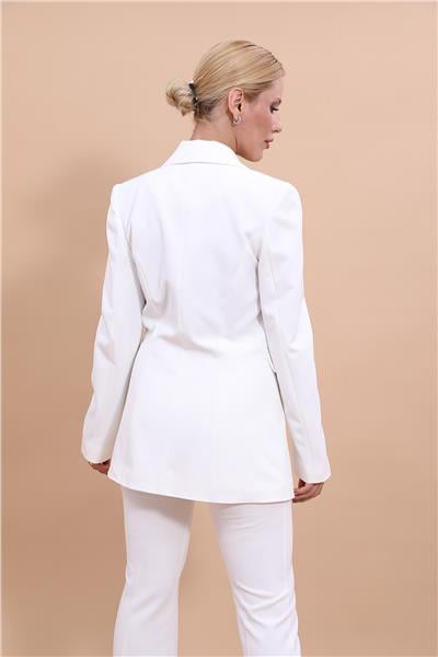 Erkek Yaka Kuruvaze Blazer Ceket-Beyaz