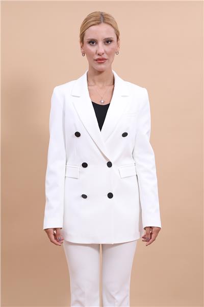 Erkek Yaka Kuruvaze Blazer Ceket-Beyaz