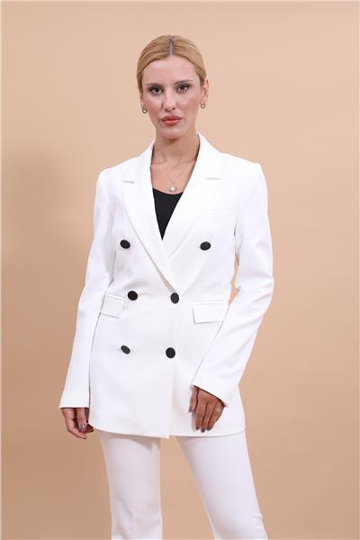 Erkek Yaka Kuruvaze Blazer Ceket-Beyaz