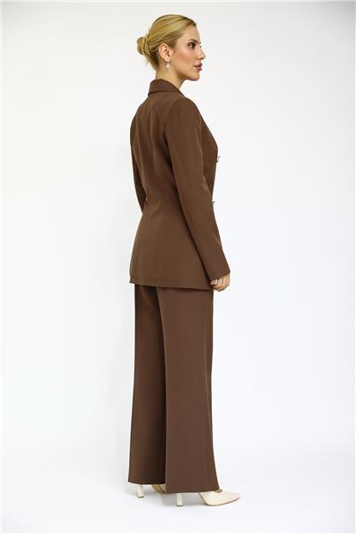 Erkek Yaka Kuruvaze Blazer Ceket & Bol Paça Pantolon-Kestane