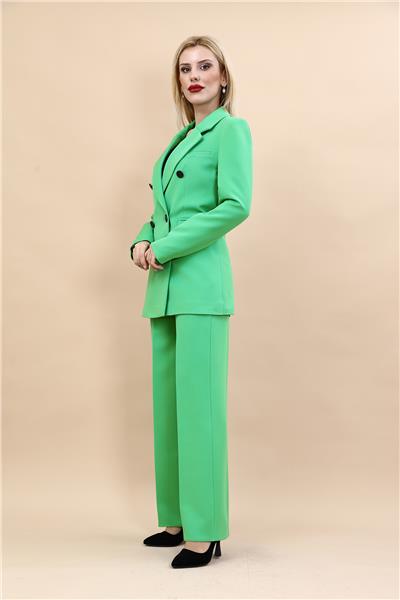 Erkek Yaka Kuruvaze Blazer Ceket & Bol Paça Pantolon-Yeşil