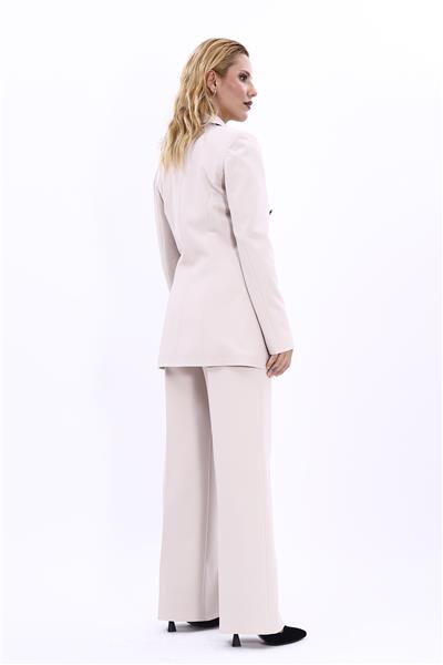 Erkek Yaka Kuruvaze Blazer Ceket & Bol Paça Pantolon-Bej