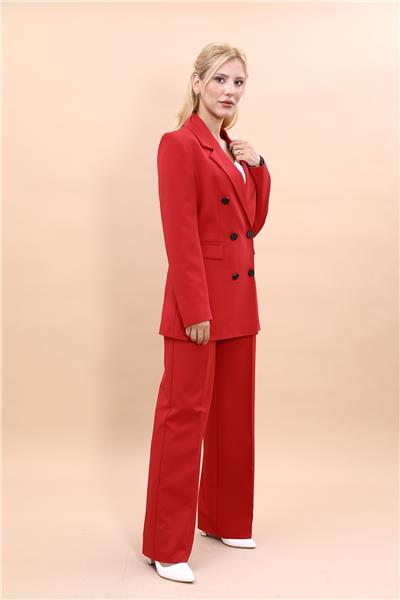 Erkek Yaka Kuruvaze Blazer Ceket & Bol Paça Pantolon-Kırmızı