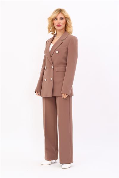 Erkek Yaka Kuruvaze Blazer Ceket & Bol Paça Pantolon-Kahve