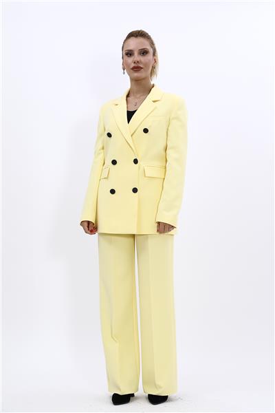 Erkek Yaka Kuruvaze Blazer Ceket & Bol Paça Pantolon-Sarı