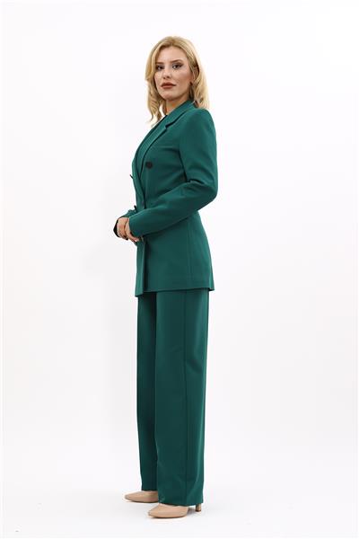 Erkek Yaka Kuruvaze Blazer Ceket & Bol Paça Pantolon-Zümrüt