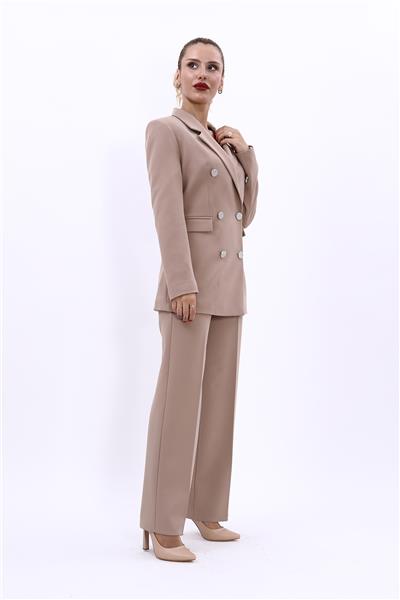 Erkek Yaka Kuruvaze Blazer Ceket & Bol Paça Pantolon-Taş