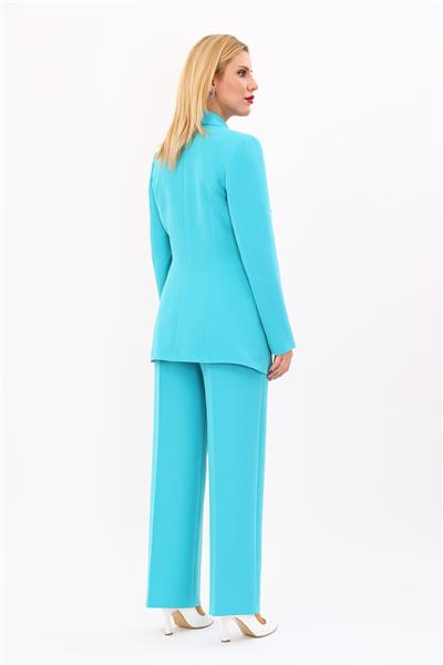Erkek Yaka Kuruvaze Blazer Ceket & Bol Paça Pantolon-Turkuaz