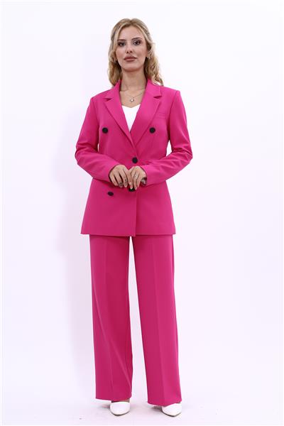 Erkek Yaka Kuruvaze Blazer Ceket & Bol Paça Pantolon-Fuşya