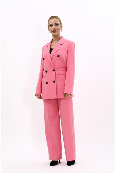 Erkek Yaka Kuruvaze Blazer Ceket & Bol Paça Pantolon-Pembe