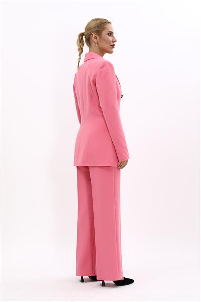 Erkek Yaka Kuruvaze Blazer Ceket & Bol Paça Pantolon-Pembe