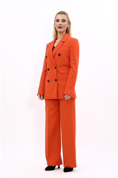 Erkek Yaka Kuruvaze Blazer Ceket & Bol Paça Pantolon-Turuncu