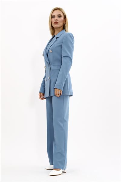 Erkek Yaka Kuruvaze Blazer Ceket & Bol Paça Pantolon-Deniz