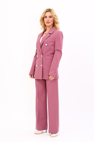 Erkek Yaka Kuruvaze Blazer Ceket & Bol Paça Pantolon-Rose