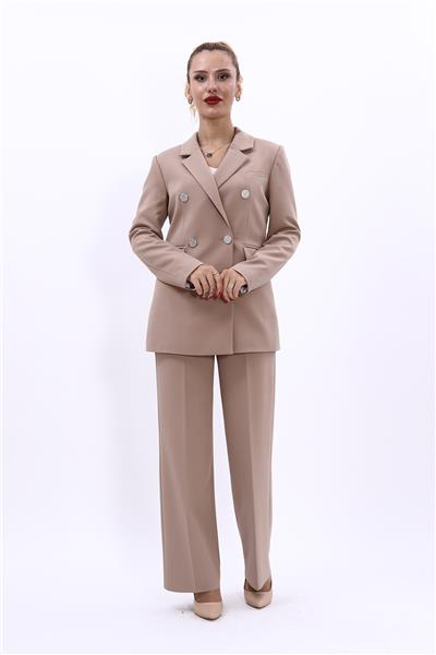 Erkek Yaka Kuruvaze Blazer Ceket & Bol Paça Pantolon-Taş