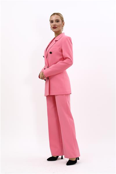Erkek Yaka Kuruvaze Blazer Ceket & Bol Paça Pantolon-Pembe