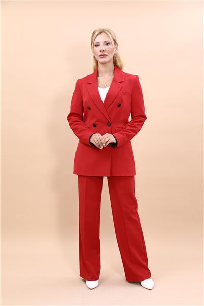 Erkek Yaka Kuruvaze Blazer Ceket & Bol Paça Pantolon-Kırmızı